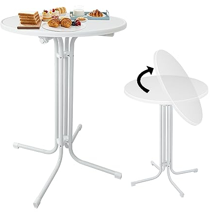 ACXIN Stehtisch Klappbar Ø 79 cm, Bistrotisch Rund 110cm – Wetterbeständiger Klapptisch Gartentisch, für In- & Outdoor, Kratzfester, Stabiles Stahlrohrgestell (Weiß)