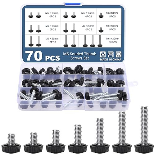 OCR 70PCS M6 Thumb Screws, Thumbscrew Set Carbon Threaded Knurled Knob Mounting Screw Grip Knobs Handle Bolts Round Clamping Screws Hose Clips for Kinds of Stand and Machine
