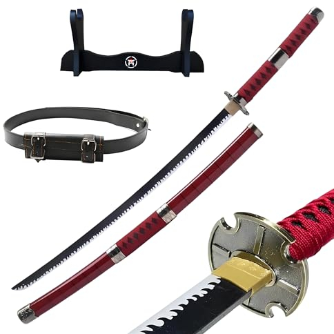 Hashiman – Demon Katana One Piece – Manga Schwert + Schwerthalter Holz + Gürtel – Samurai Catana Cosplay Anime - Holzschwert Kinder Erwachsene – Ninja Deko Kostüm Säbels (Kitetsu)