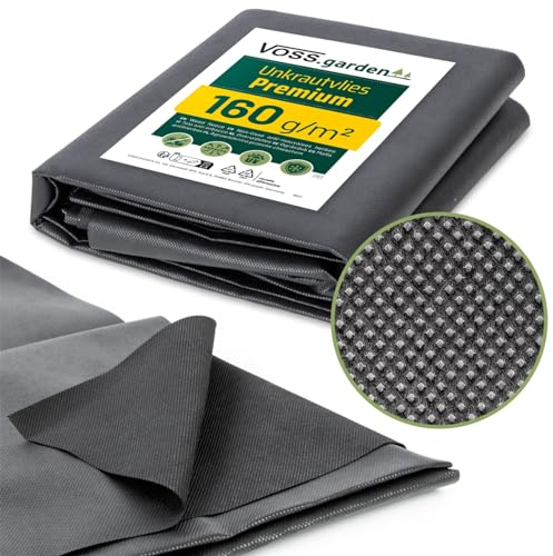 VOSS.garden Unkrautvlies 5,5m² - 160g/m², Premium Gartenvlies 5m x 1,1m, Mulchvlies gegen Unkraut, wasserdurchlässig und reißfest