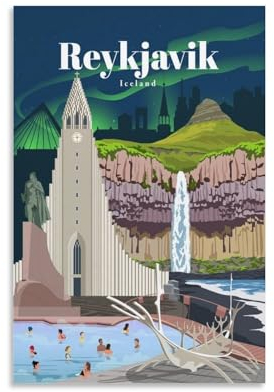 Jdheeh Vintage-Poster auf Leinwand, Motiv: Island, Island, 20 x 30 cm
