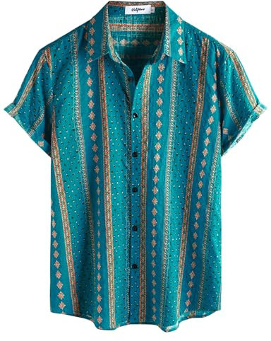 VATPAVE Mens Floral Hawaiian Shirts Short Sleeve Button Down Beach Shirts XX-Large Blue Orange