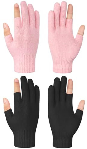 Becellen 2 Paare Fingerlose Handschuhe, Winter Thermo Halb Finger Strickhandschuhe Dehnbare Warme Handschuhe für Damen und Herren