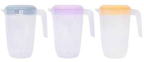 Pack of 3 Drinking Jugs Colourful Pastel Pitchers Summer Garden Party BBQ Re-usable Plastic Grey Yellow Purple