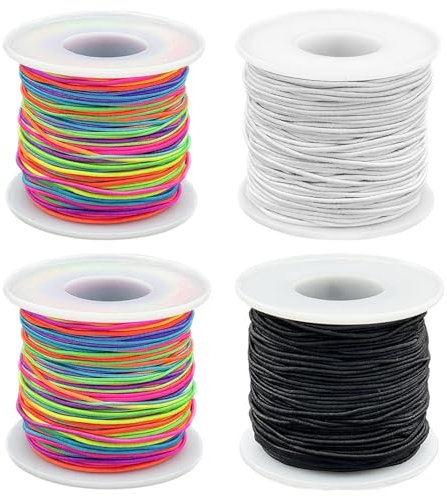 Ksvaye 4 Rollen 50m Armband Gummiband Elastisch,Elastische Schnur 1mm Elastisches Band für Armbänder, Perlen, Halskette und DIY Schmuckherstellung Handwerk