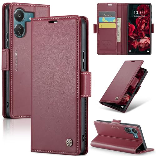 Rerzoiro Coque pour Xiaomi Redmi 13C/Poco C65, Étui Housse en RFID Protection Premium PU Cuir Portefeuille Rabat Case Magnétique Stand Antichoc, Étui Case pour Xiaomi Redmi 13C/Poco C65, Rouge