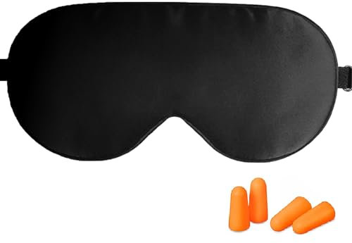 1Pcs Masque de Nuit Ultra-Douce, Cache Yeux pour Dormir en Soie, Masque de Sommeil Voyage avec Sangle Élastique Réglable, Masque Yeux pour Homme/Femme (Noir)