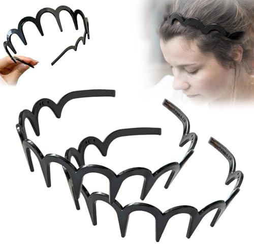 Zickzack Haarkamm Haarband Gewellte Kunststoff Stirnband, U-Förmiges Haarband, Rutschfest,Gewellte Kunststoff Stirnband Für Sport Fitness Tägliches Für Damen Und Mädchen (Schwarz-2pcs, 2PCS)