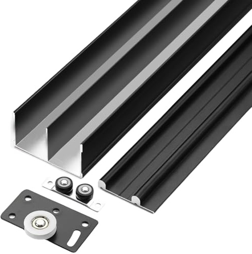 Kit binario per porta scorrevole, doppio binario in alluminio con funzionamento fluido, per casa e ufficio, include guida per puleggia scorrevole