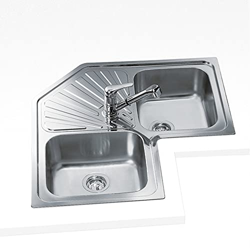 Teka 2C - Fregadero Angular, 2 Cubetas y Escurridor, para Mueble de 90cm, Cubeta de Acero Inoxidable, Fácil Instalación, Diseño Moderno, Color Acero Inoxidable