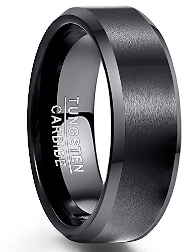 NUNCAD 8mm Ring Schwarz Herren Damen Partner aus Wolfram Gebürstet für Hochzeit Valentinstag Geburtstag Partnerschaft