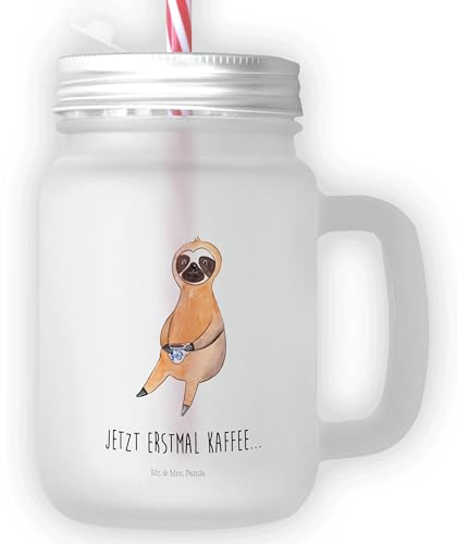 Mr. & Mrs. Panda Trinkglas Mason Jar Faultier Kaffee - Geschenk, Kaffeeliebe, Coffee, erster Kaffee, Lieblingstier, Faultier Geschenk, coffeeaddict,