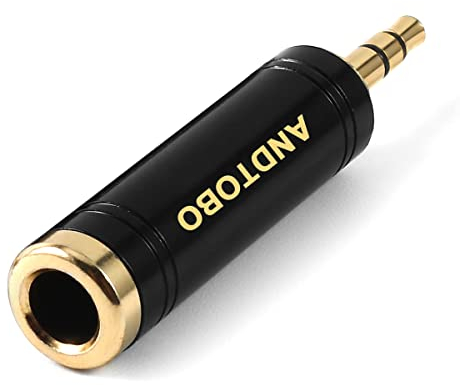 ANDTOBO Lot de 1 adaptateurs pour Casque stéréo en cuivre Pur 1/4 vers 3,5 mm 3,5 mm (1/8) mâle vers Jack Femelle 6,35 mm (1/4) pour écouteurs, Adaptateur ampli - Noir
