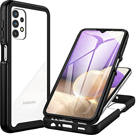 CENHUFO für Samsung Galaxy A32 5G Hülle, 360 Grad Schutzhülle Stoßfest Panzerhülle mit Eingebautem Displayschutz Robust Bumper Full Cover Outdoor Case Handyhülle für Samsung Galaxy A32 5G -Schwarz