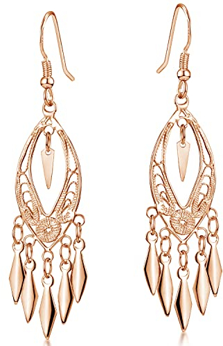 Materia Damen Ohrringe Rosegold hängend - 925 Sterling Silber orientalisch 18x65mm SO-222-Rosegold