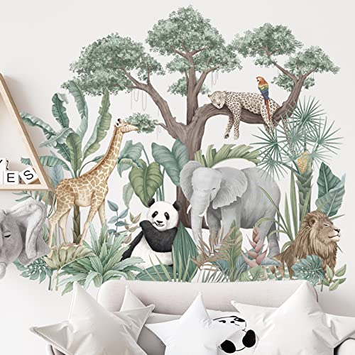 COVPAW® Wandtattoo Wandaufkleber Urwald Tier Wald Elefant Panda Giraffe Wandsticker Wandbild Bilder Wohnzimmer Schlafzimmer Deco