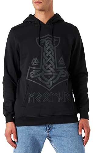 BADDERY Wikinger Pullover Herren : Mjölnir - Vikings Kapuzenpullover - Geschenke für Männer (L)