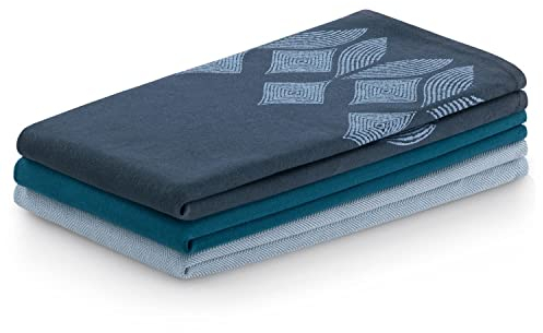 AmeliaHome 3er Set Geschirrtücher Baumwolle Küchentücher 50x70 cm Geometrisches Muster Letty Hellblau Dunkelblau Blau