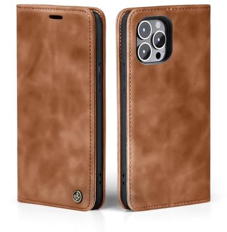 LBH Handyhülle für Apple iPhone 13 Pro in Hellbraun mit Karten- und Geldfach Smartphone Hülle mit Standfunktion Flip Case Schutzhülle Magnetverschluss Vintage