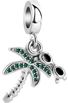 LSxAB Green Coconut Palm Tree with Sunglasses Charm Compatible With Pandora Charms Bracelets