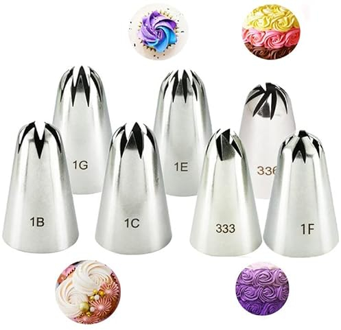 Set di punte per glassa per decorare torte, set di punte per ugelli per tubazioni in acciaio inossidabile da 7 pezzi per cupcake da forno e glassa fai da te
