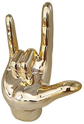 mozhixue Hand Decor Finger Gesture Statue Gold I Love You Sign Modern Art Stand Ring Holder Sculpture Decorative Objects Language Gifts for Couples Bedroom Shelf Coffee Table Centerpiece