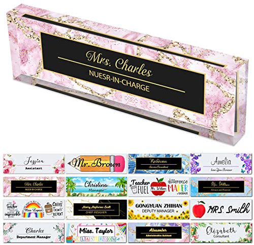 Plaques nominatives de bureau pour bureau Plaques nominatives personnalisées en acrylique pour bureaux Design en marbre sur un cadeau de décoration d'appréciation clair (20,3 x 6,3 cm)