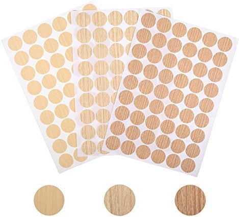 Screw Hole Stickers Self Adhesive 162 Pcs 21mm Wood Texture Screw Cover Stickers for Wood Screws Wardrobe Closet Cabinets Desk Furniture Decoration (Oak Deep)