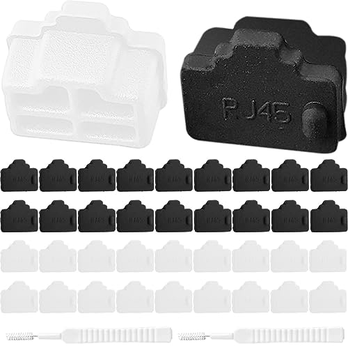 Xiatiaosann RJ45 Cap Port Cover Ethernet Hub Silicone Anti Dust Protector, RJ45 Plug Female Cap for Cat7 Cat6e Cat5e Cable Jack, for Switches TV Computer, Black White, 100 PCs