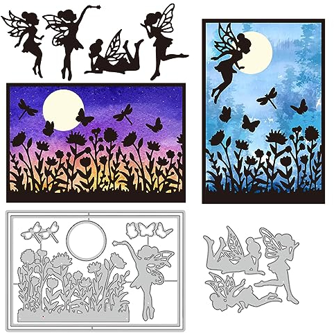 GLOBLELAND Metall-Feen-Stanzformen, Fee, Karbonstahl, Weihnachtsstanzformen Für Kartenherstellung, Blumen, Schmetterling, DIY, Scrapbooking, Fotoalbum, Dekorationen, Siegel Zum Basteln, Satz von 2