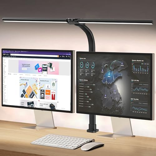 tantu Schreibtischlampe Led Dimmbar,SchreibtischLampe mit 15W Wireless Charging und USB Ladefunktion,24W 80CM Doppelkopf Schreibtisch Lampe,5 Farb 5 Helligkeitsstufen Desk Lamp (Schwarz - Clips)
