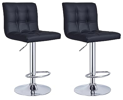 Panana Barhocker 2er-Set, Kunstleder Barstuhl, 360° drehstuhl höhenverstellbare Barstühle Küchenstühle mit Rückenlehne und Fußstütze (Black)