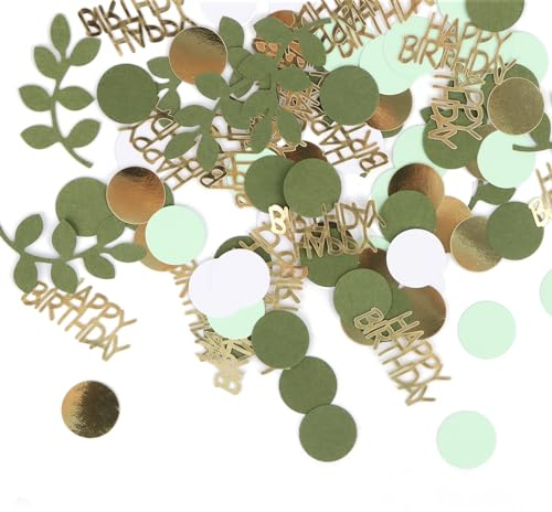 Confetti Green Gold, Pack of 400 Engagement Party Decoration, Happy Birthday Theme Party Table Shaker for Wedding Children's Room Paper Scraps