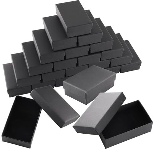 TOKSEO 24 scatole per gioielli, 8 x 5 x 2,7 cm, colore nero, confezione regalo con coperchio, piccola per orecchini, collane, bracciali, anelli