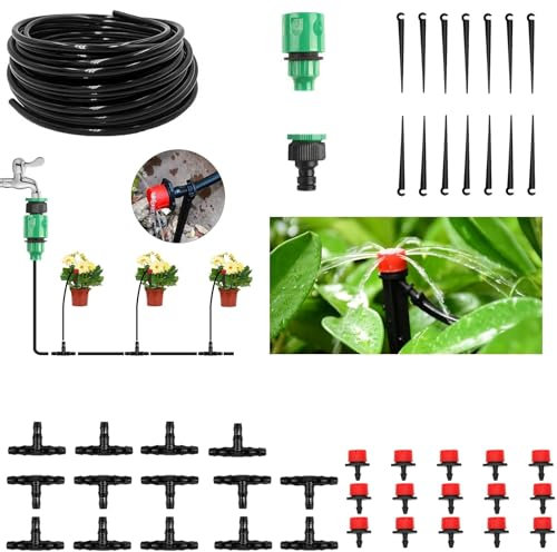 Cokacot 10.0 m Tropfbewässerung Kit Automatisches Bewässerungssystem DIY Bewässerungssystem mit 8-Loch-Tropfer Schnellverbinder & Adaptern für Garten Blume Hochbeet Gewächshaus Pflanzen Terrasse
