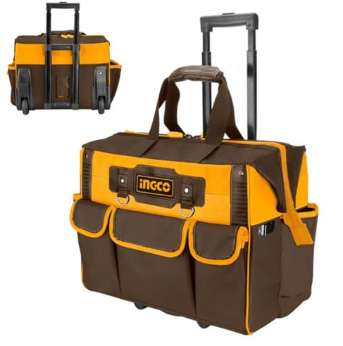 Ingco Hrrtb2015 Borsa Porta Attrezzi 19 Tasche Struttura Rigida Portattrezzi Utensili Sistema Trolley Con Maniglia Telescopica e Ruote