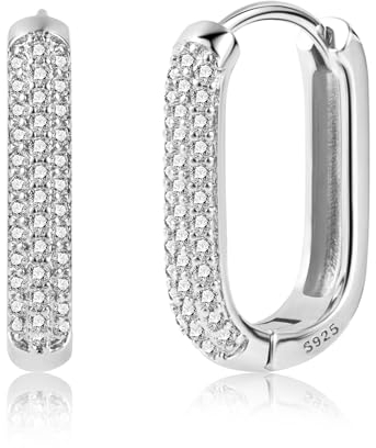 Silber 925 Creolen Ohrringe Eckig Damen, ASH'S CHOICE Sterling Silber Creolen Dick Klobige Eckig Creolen Kleine Knorpel Huggie Creolen mit Stein Zirkon Glitz Groß Quadratische Ohrringe Silber Damen