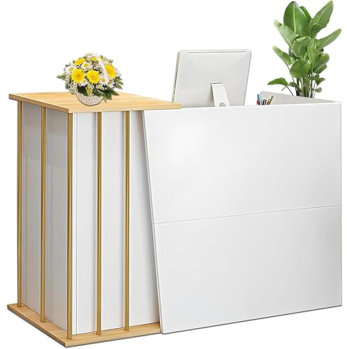 LRYFAEOO Empfangstheke,Rezeption Schreibtisch Theke Schreibtisch Einfach moderner Supermarkt Convenience Salon Bekleidungsgeschäft Kassierer Rezeption für die Lobby (Warmes Weiß, 140cm)