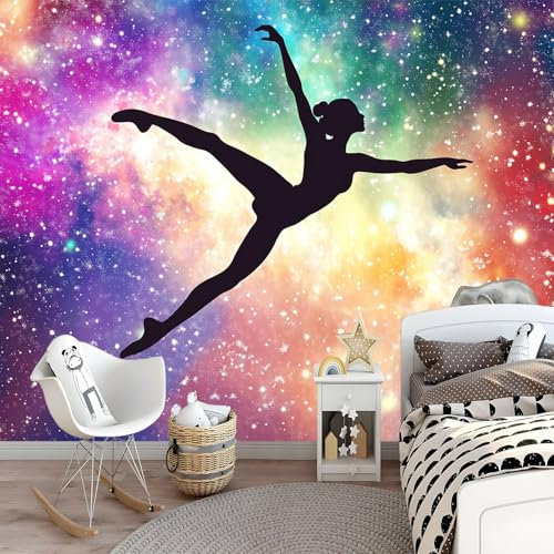 Fototapete Ballerina Vlies Tapete Kinderzimmer - Tapete Moderne Wanddeko 200 x 140 cm Bunter Sternenhimmel Wandtapete für Mädchen Junge Teenager