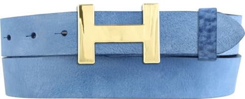 Damen-Gürtel HERMINE aus weichem Vollrindleder Vintage-Look 3 cm | Leder-Gürtel für Damen 30mm | Schmaler Ledergürtel Vintage für Damen 30mm | Gold glänzend | Blau 100cm