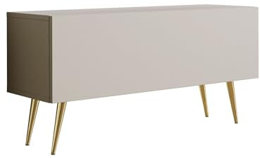 3E 3xE living.com Meuble TV : Une Porte, Une étagère, Couleur : Cachemire, Pieds dorés D : L : 100 cm, H : 52 cm, P : 32 cm