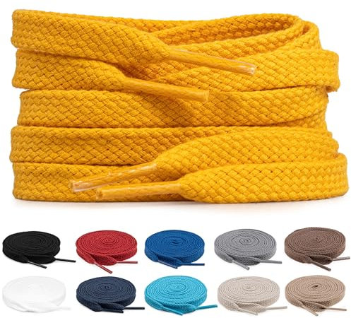 TULMERO 2 pares de cordones 100% algodón – Cordones planos de 8 mm de ancho para zapatillas de deporte, amarillo, 150