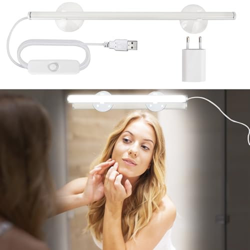 Fresum LED Schminklicht, Tragbare Schminkleuchte mit Saugnapf Schminktisch lampe Schminklampe Spiegellampe Schminktisch Beleuchtung Spiegelleuchte Spiegellicht Lampe Tageslicht (White)