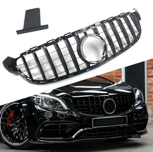 FINMOKAL GT Style Schwarzer Frontstoßstangengrill Kühlergrill Frontkühlergrill Kompatibel mit Benz W205 C205 AMG C63 2019 2020 2021