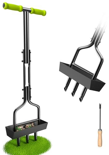SUNEOWALY Rasenlüfter, Aerifizierer für Rasen Manuell Rasen Aerifizierern Hohlspoon mit Kernsammelrahmen Hand 3 Kern Rasenbelüfter Belüften für Verdichtete Böden und Rasen Hof Garten