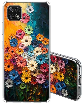 JEZSTHAI Compatible avec Samsung Galaxy A22 5G Coque Silicone Transparente Souple Gel TPU Housse de Protection Antichoc Étui Arrière avec Vintage Fleurs Motif imprimé