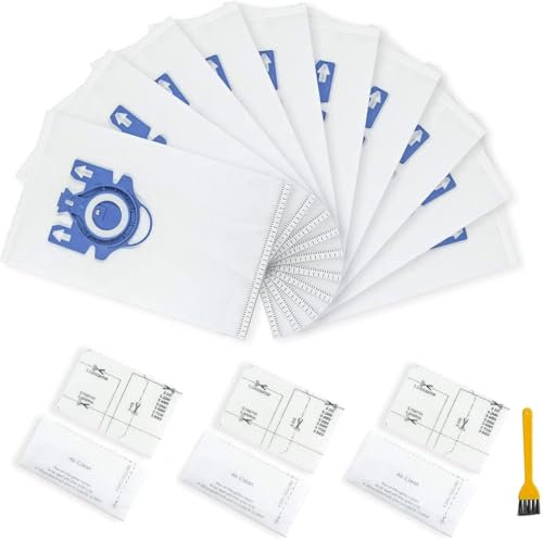 10 sacchetti per aspirapolvere per aspirapolvere Miele FJM C1, S241, S290, S300i, S500, S700, S4, S6, S4000 e S6000, sacchetti di ricambio GN 3D ad efficienza