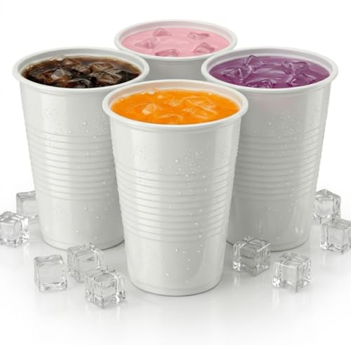 KURTT, Einweg Plastikbecher 200ml - Trinkbecher, Einwegbecher optimal geeignet für Camping, Picknick oder Festival - Kunststoffbecher verwendbar als Camping Becher, Party (1000, Weiß)