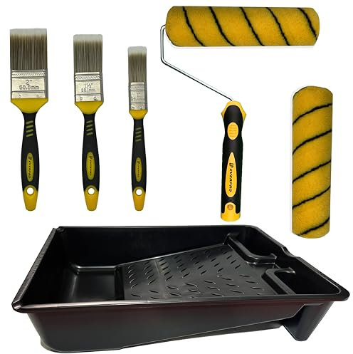 7-Piece Paint Roller Set with Extra Deep Tray – Includes 9-Inch Roller Frame, 2 Roller Sleeves, 1, 1.5 & 2 Paint Brushes – Ideal for Walls, Ceilings & Edges