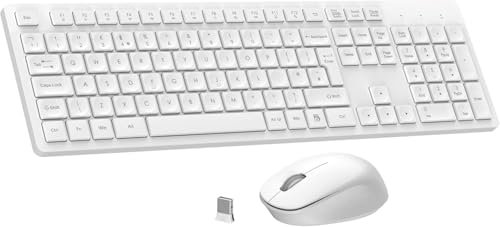 Wireless keyboard & mouse combo with 2.4GHz USB, splash & dust protection, 10m range, and multimedia keys. Perfect for PC, laptop, and Windows devices.